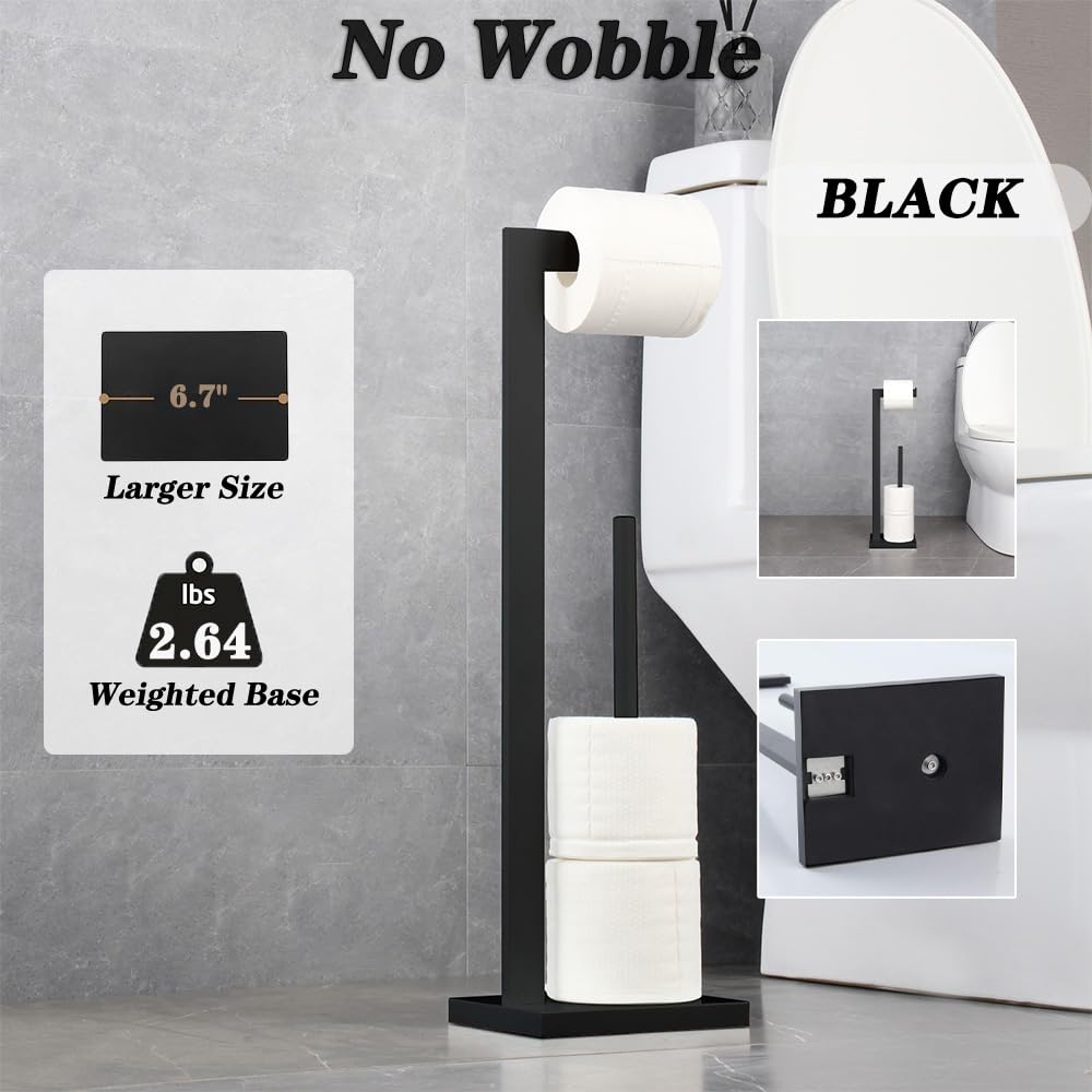 GERZWY SUS 304 Portarotolo per carta igienica in acciaio inox, autoportante, piedistallo con riserva, nero opaco DZY004-BK