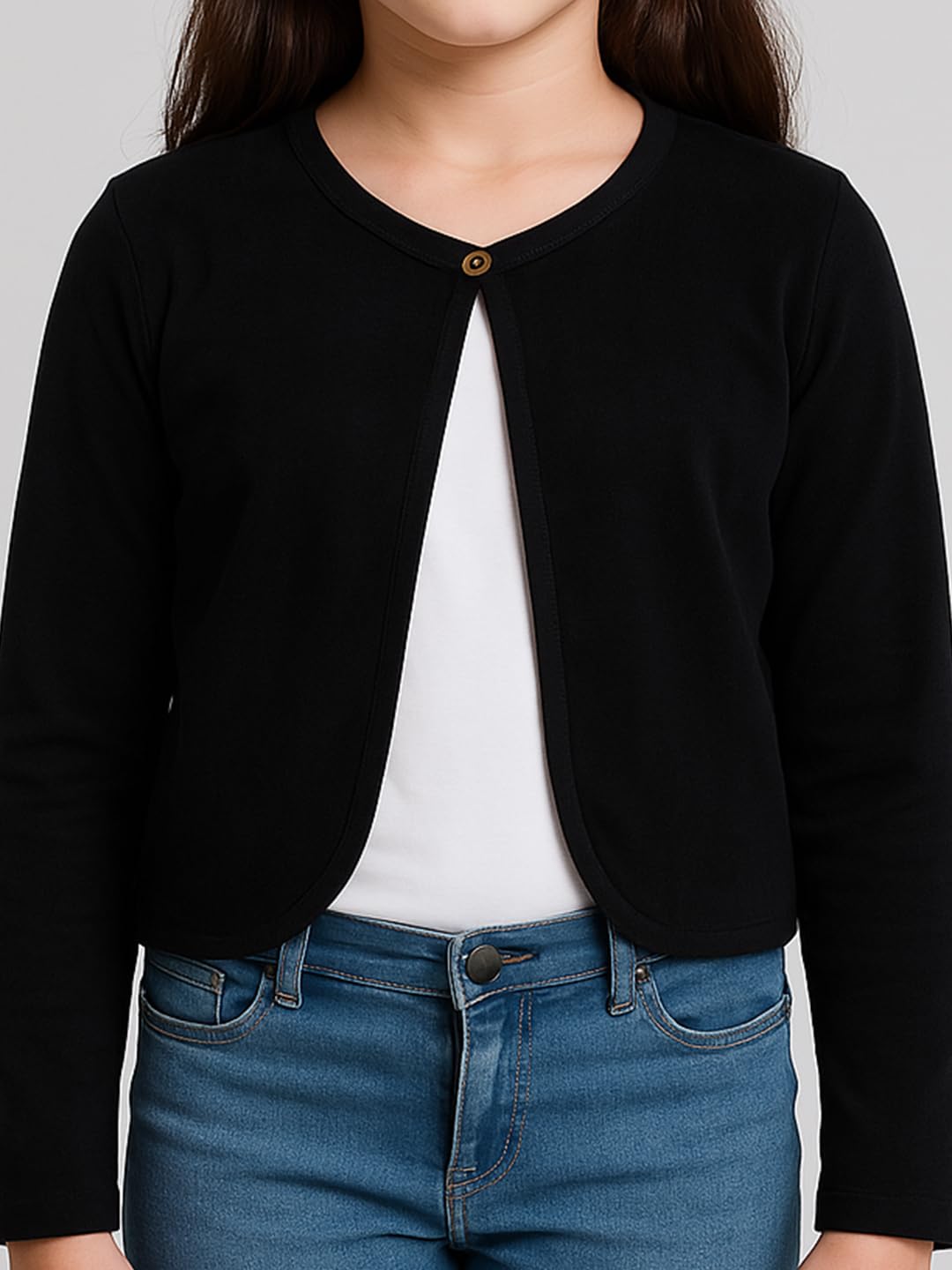 KRYPTIC Kids Girls Cotton Solid Regular Length Full Sleeve Shrug(Black-9-10Y) - Image 3 thumbnail