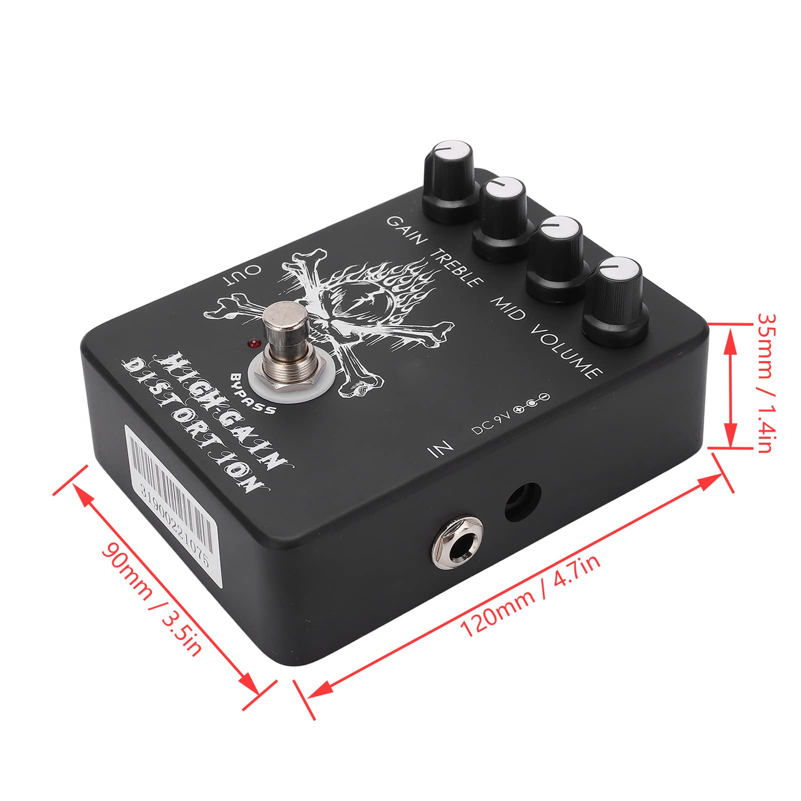 VGEBY Pedale per Chitarra Distorsore, Effetto Ad Alto Guadagno in Metallo Nero con Luce LED per Chitarristi Elettrici
