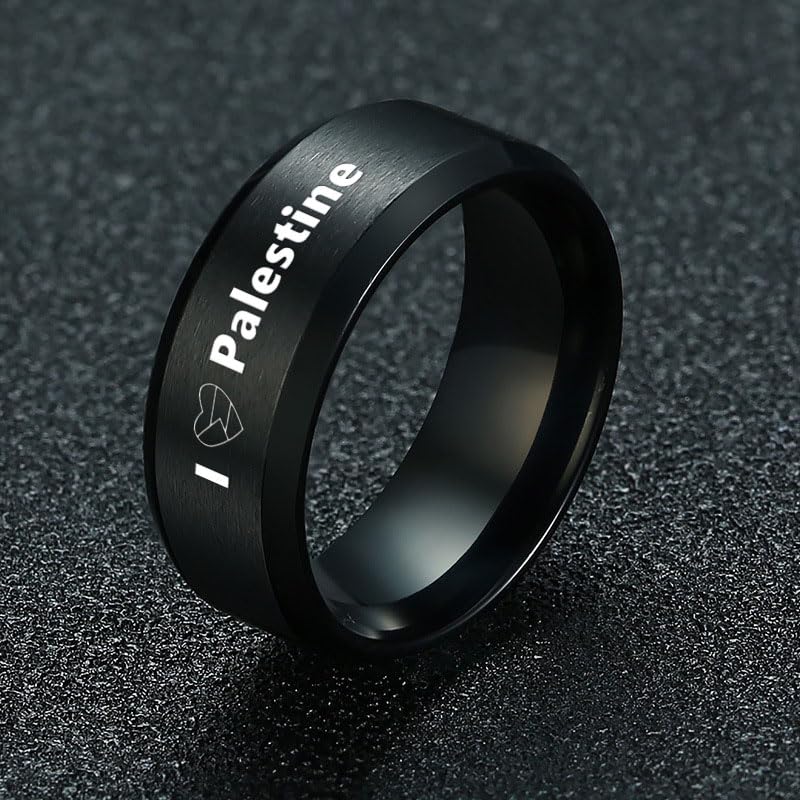 I Love Palestine Ring Palestinian Flag Inspired Stainless Steel Band Palestine Support Jewelry for Men Women, Size 6-122
