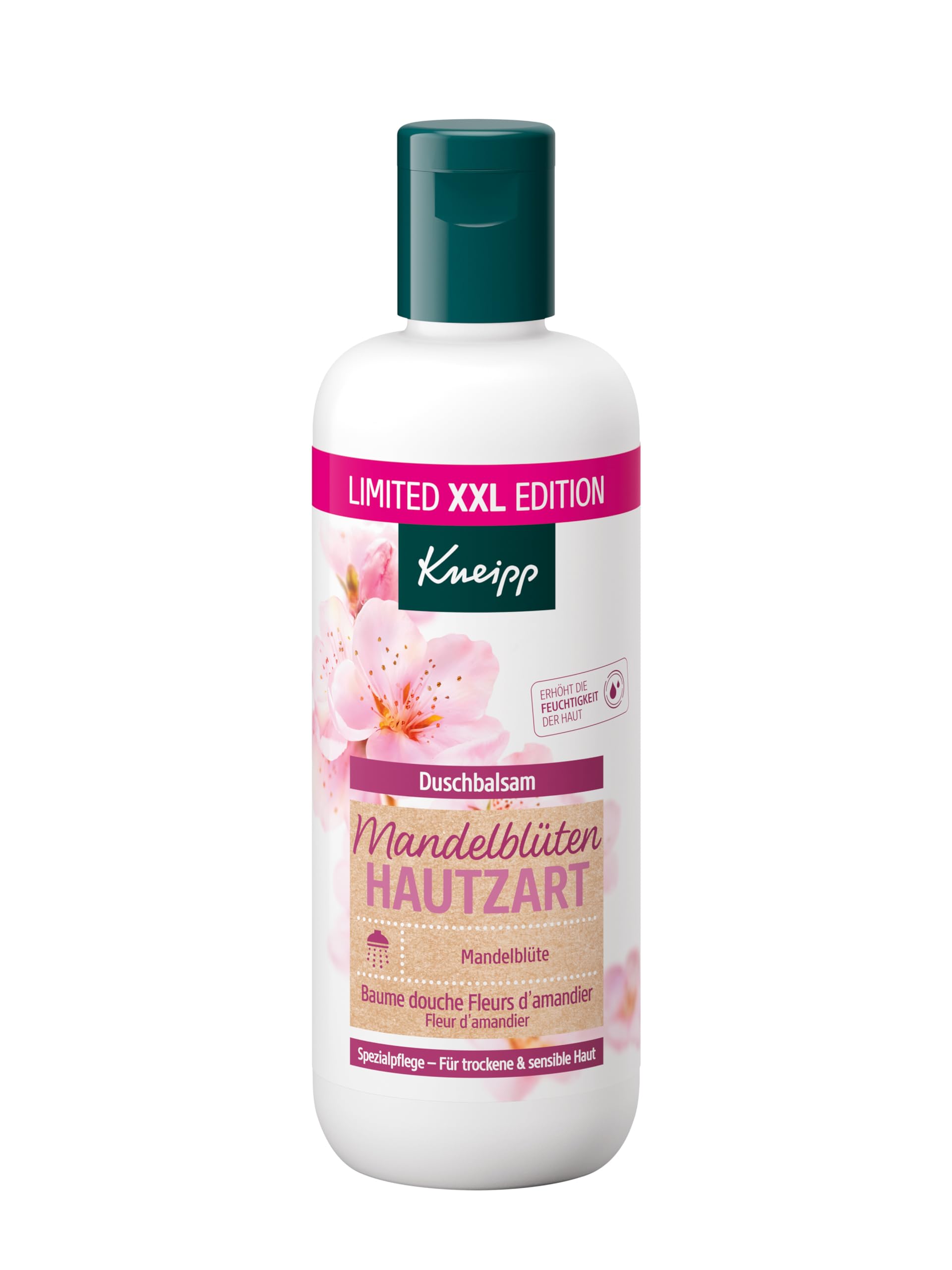 Kneipp XXL Duschgel Mandelblüten Hautzart Duschbalsam - mit Mandelmilch & Mandelöl für geschmeidige Haut - Rezeptur ohne Mikroplastik - 400ml