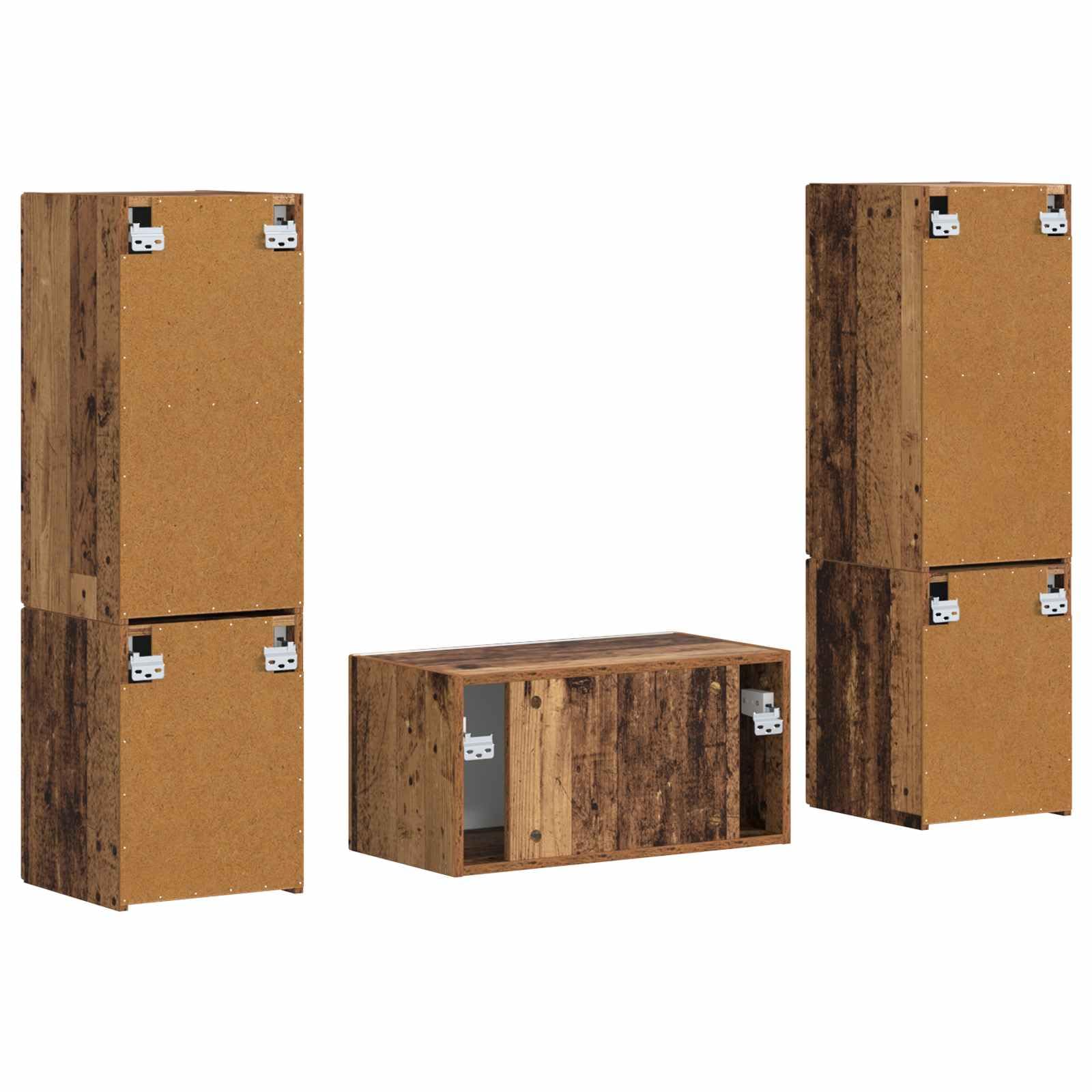 TV-Schrankset 5 pcs Altholz Holzwerkstoff Wandregale Media Center Unterhaltungscenter Fernsehschrank Wohnzimmermöbel Stauraum Schiebetür Kabelmanagement USB Steckdose modernes Design 5-teilig