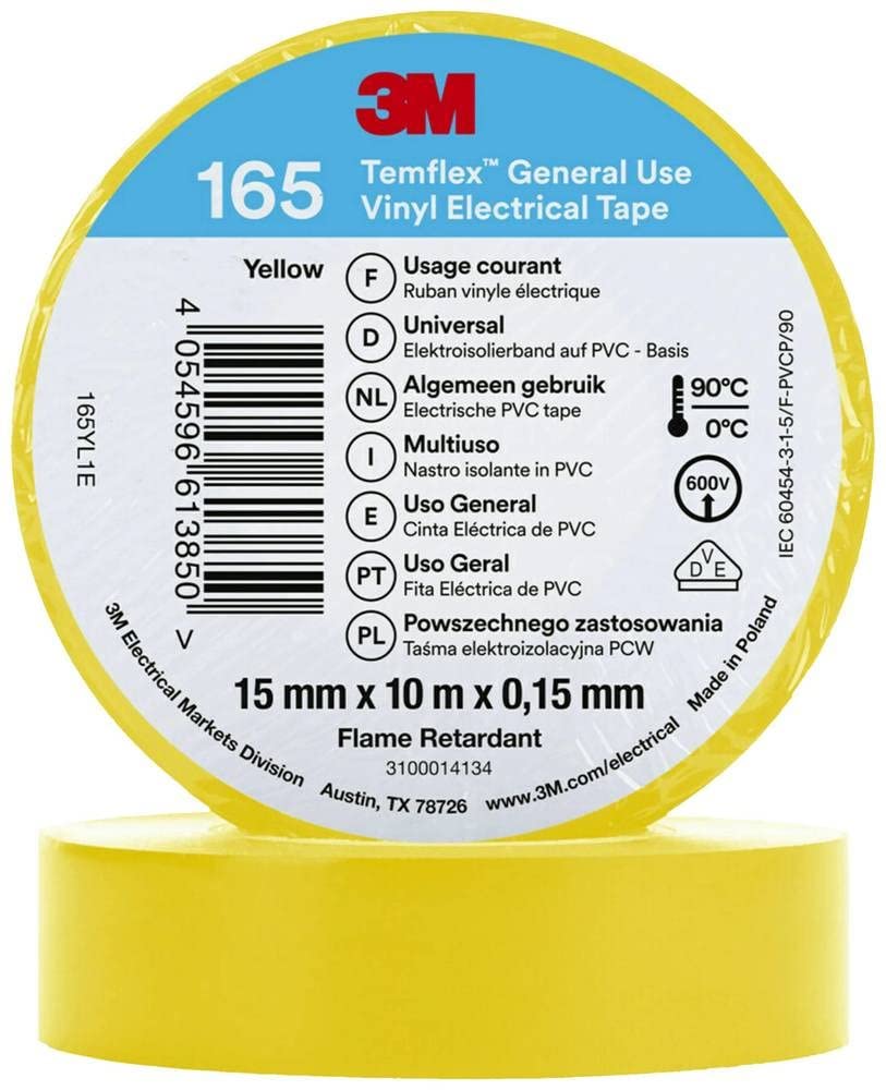 3MTemflex™ 165 165YL1E Electrical Tape Temflex™ 165 Yellow (L x W) 10 m x 15 mm