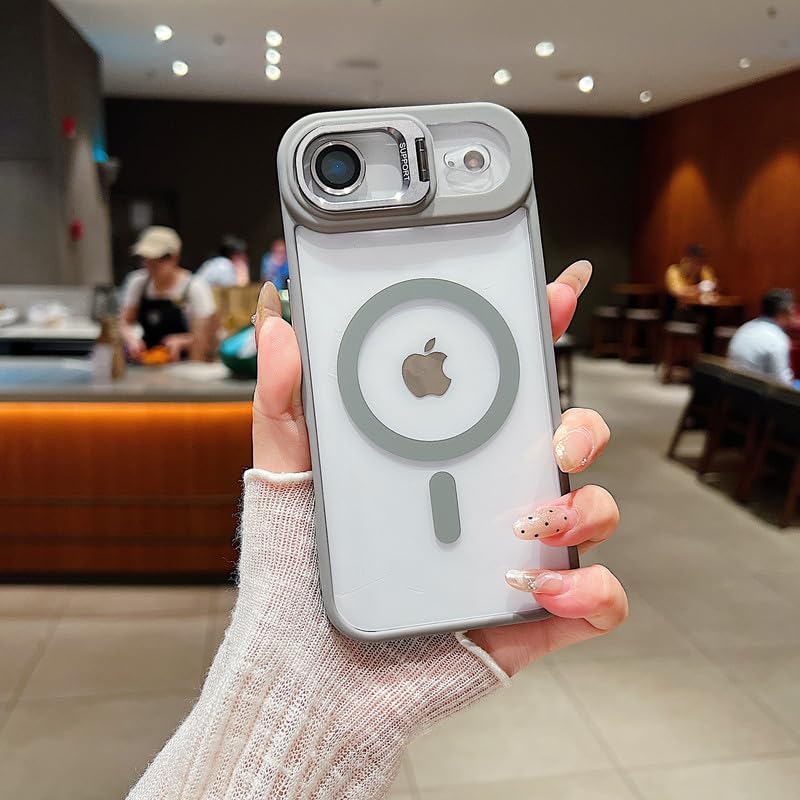 Image of LuxuryKase MagSafe Clear Case for iPhone Air | Shockproof Transparent Cover with Camera Lens Protection | Metal Ring Stand & Wireless Charging Support - Grey