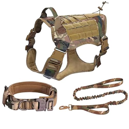 Ghbunuz タクティカルドッグウェア、ナイロントラクションスーツ、ドッグハーネス、調節可能、引っ張り防止、中型犬と大型犬に最適、アウトドアア (CP迷彩スリーピーススーツ,M)