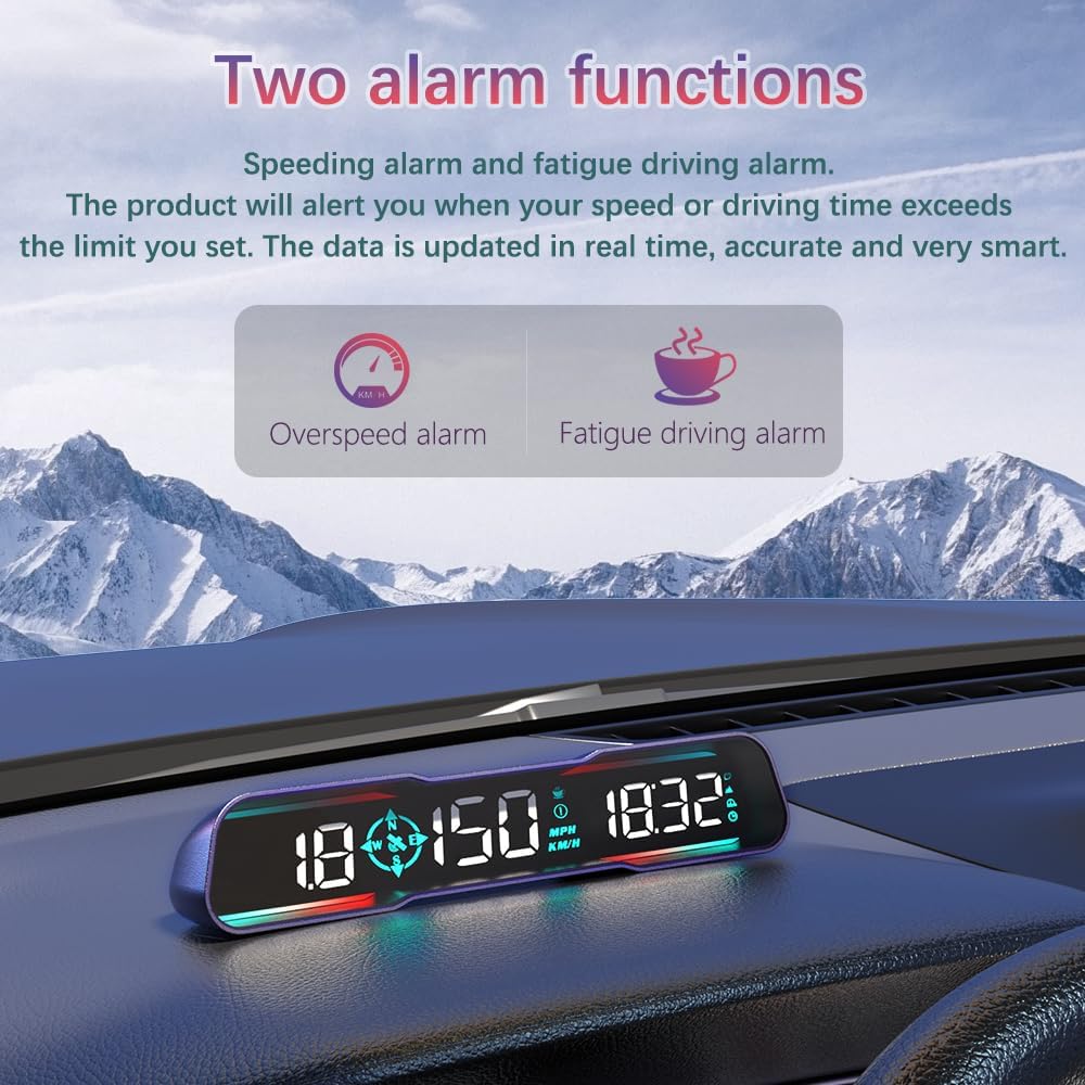 Auto Head Up Display HUD, tachimetro di nuova concezione, visualizzazione velocità, tempo, ecc. MPH e km/h, con allarme di velocità e fatica, adatto per tutti i modelli