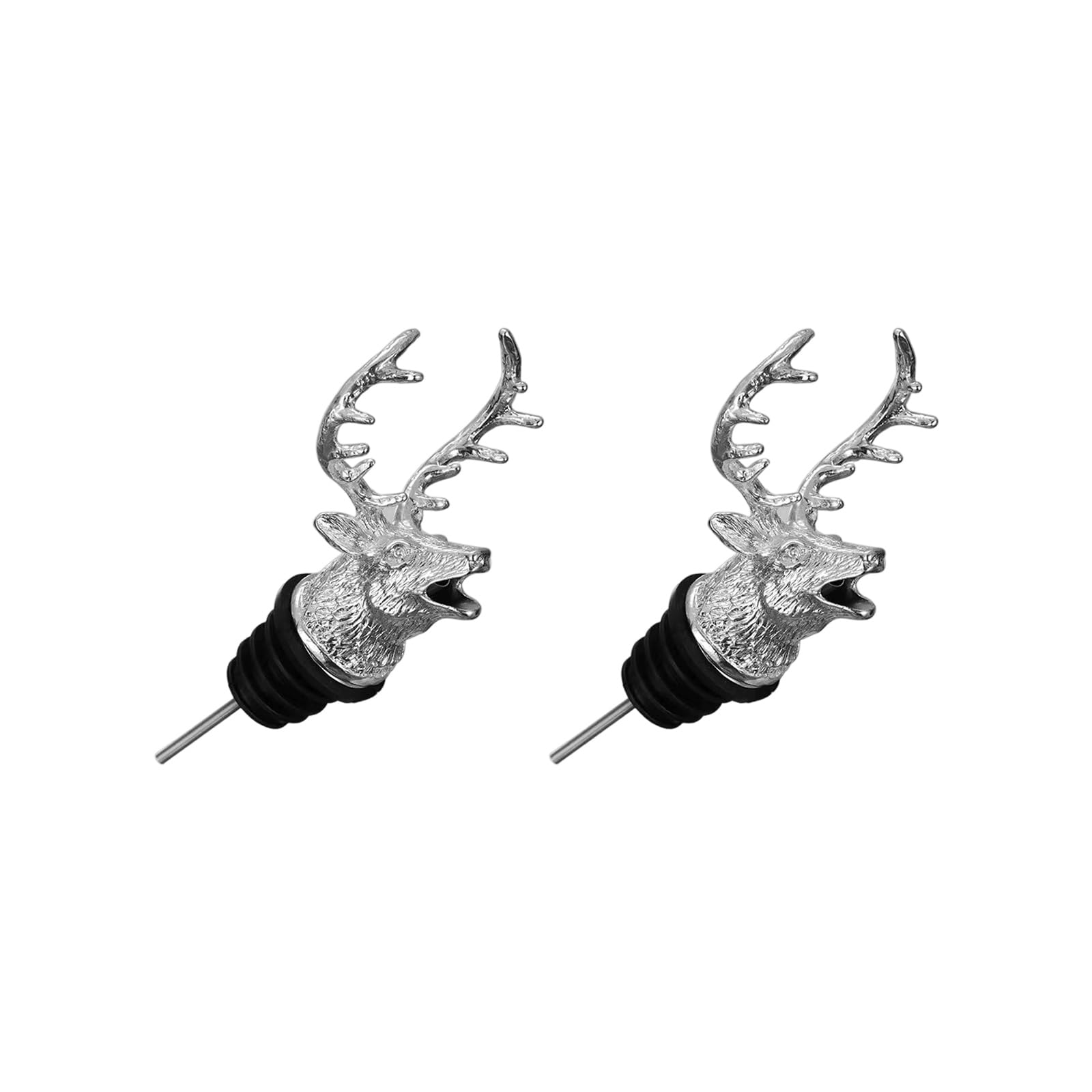 Alksubbm 2Pcs Liquor Pour Spouts Steel Deer Head Wine Bottle Dispenser Pourers with Stopper for Kitchens Leak Proof Design Party Pourer