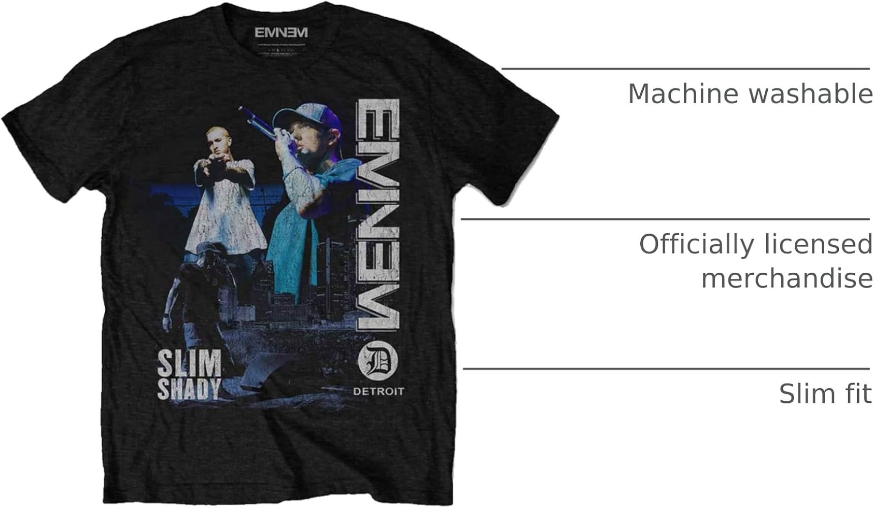 Amazon.com: Eminem Men's Detroit Slim Fit T-Shirt Large Black