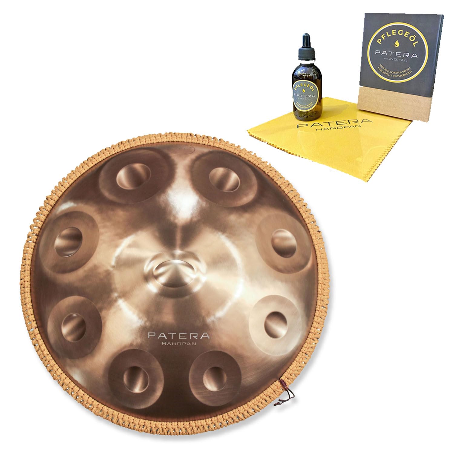 Patera HPDM-10 Handpan Compact 9 tonów D- ze stali nierdzewnej ze środkiem do pielęgnacji