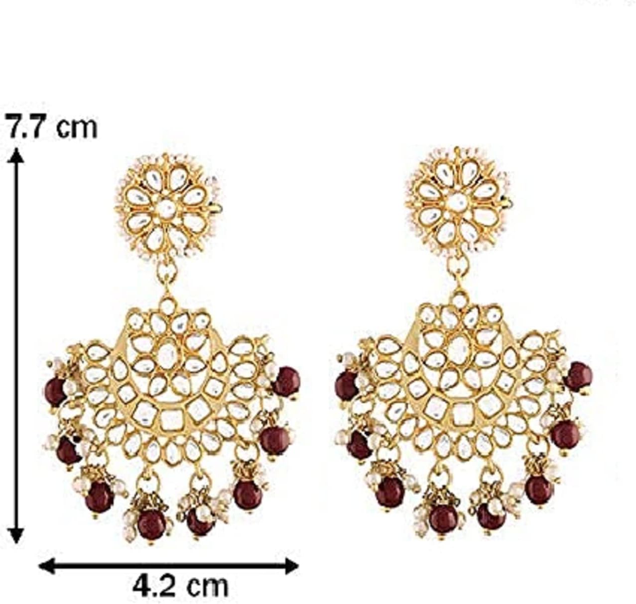 I Jewels Gold Plated Indian Wedding Bollywood Matt Finish Chandbali Earrings Handcrafted Kundan & Pearl (E2911-1)