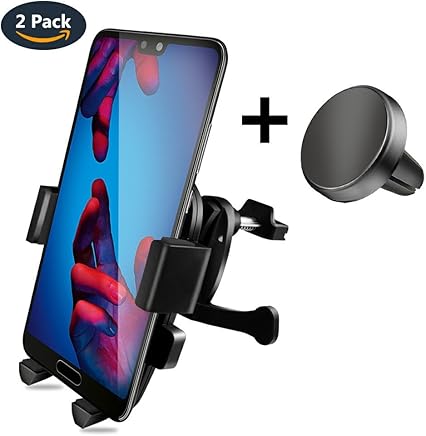 CLM-Tech 2 x Soporte movil Coche, 360? rotaci?n Ajustable automotor Titular de Smartphone Universal magn?tico [im?n para tel?fono Inteligente y Funda] [para unir a la Salida de Aire] [Color: Negro]