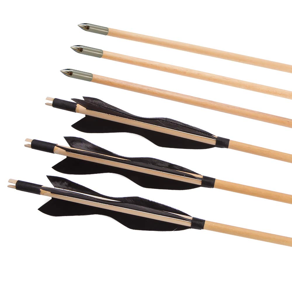 6 Flèches En Bois Traditionnelles TOPARCHERY - 31,5 Pouces Pour Arc Long Ou Recurve, Chasse Ou Tir