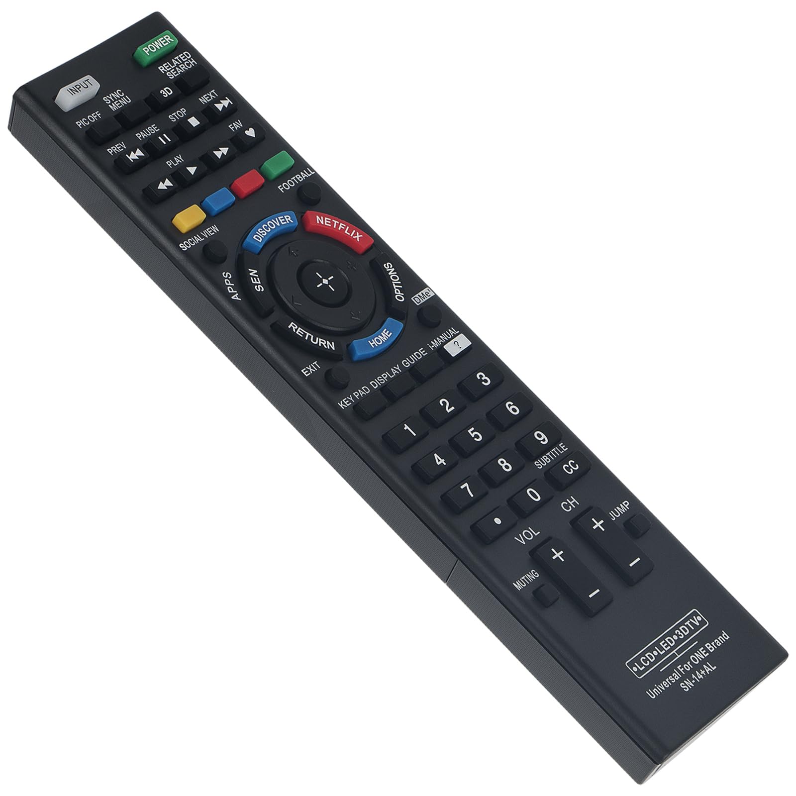 ALLIMITY SN-14+AL Universal Remote Control with dimensions indicated
