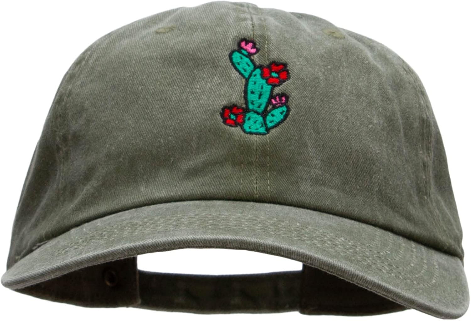 e4Hats.com Flowery Cactus Embroidered Unstructured Pigment Dyed Cotton Cap