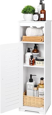 Badezimmerschrank schmal, freistehender Aufbewahrungsschrank mit 1 Regalboden und Tür, Organizer für Flur, Eingangsbereich, Wohnzimmer und Küche, Weiß
