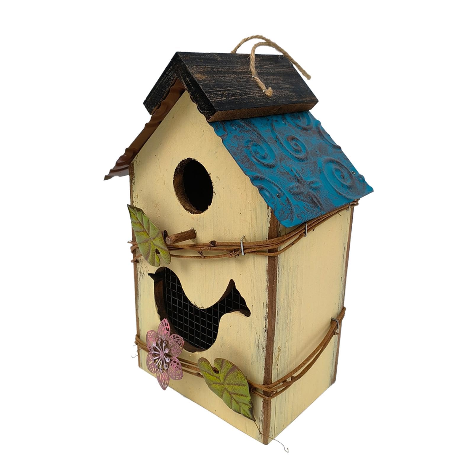 Niedliches aus Holz – dekoratives hängendes Vogelhaus den Außenbereich für Garten, Terrasse und Park (gelb)