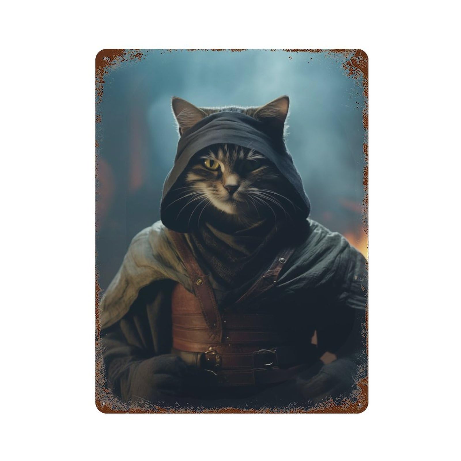 Garage Style Dark Evil Funny Ninja Cat Rusty Metal Tin Sign 15.7"x11.8", Novelty Wall Decor for Bar And Workshop