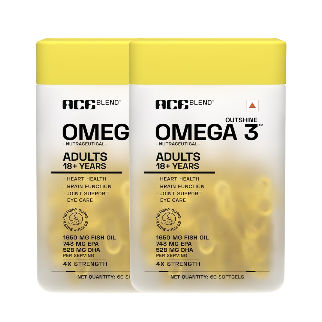 Ace Blend Outshine Omega 3 Fish Oil 4X Strength | 1650mg with 743 EPA & 528 DHA | 2 Softgels Daily for Men & Women | No Fishy Burps | Supports Heart, Brain, Joints & Eye Health | 120 Softgels