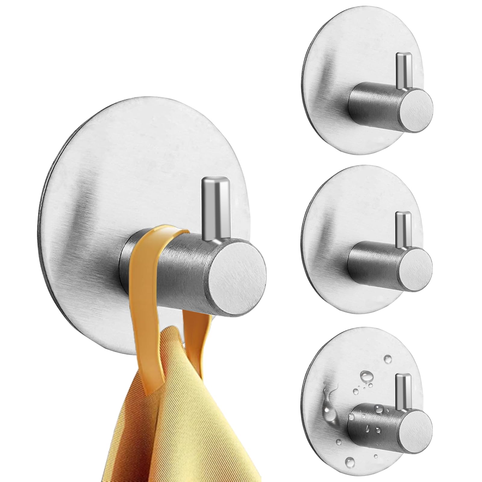 UNILECON Klebehaken Extra Stark für Badezimmer - 4 Stück, ohne Bohren, 304 Edelstahl Selbstaht Klebe-Haken (Silber), für Küchen, Badezimmer und Toilettenkabinette
