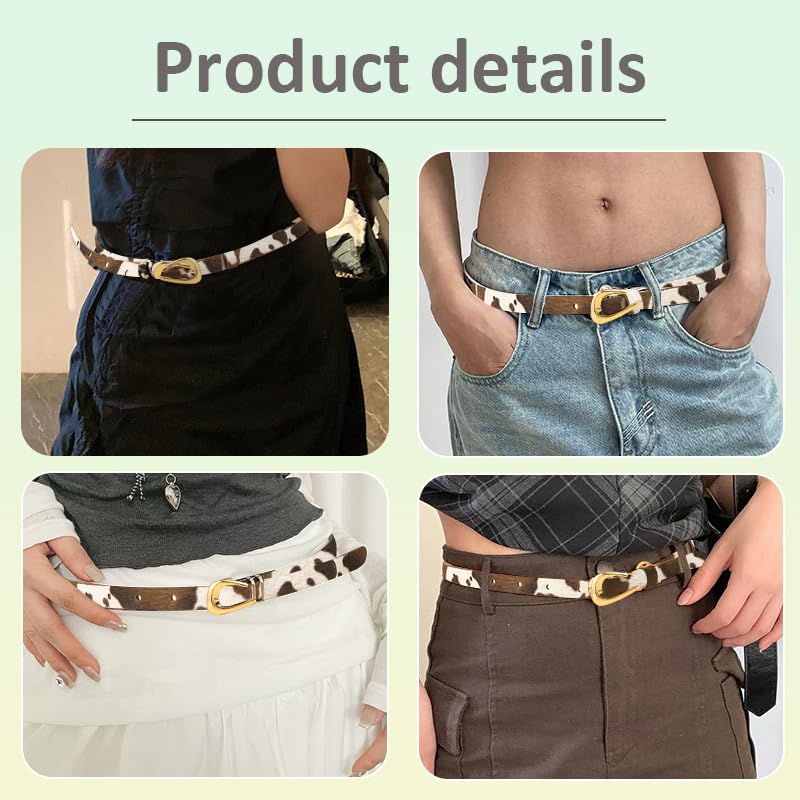 Vintage Western Cowgirl Belt for Dress Jeans Animal Cow Belt for Women Girls Retro Cowgirl Accessories Y2k Western Belts for Skirts Pants Womens Adjustable Soft Leather Skinny Belts for Women Girls3