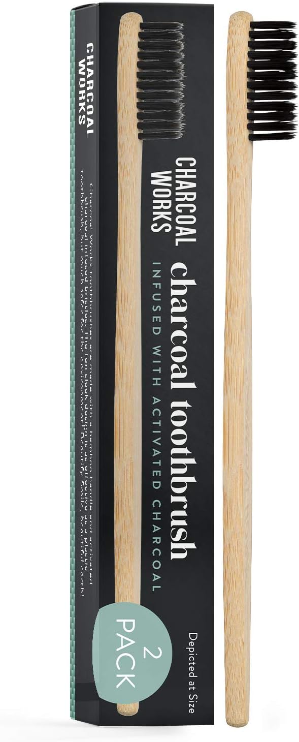 Charcoal Works Adult Charcoal Infused Bamboo Toothbrush, Natural, Pack of 2 Charcoal Works Adult Charcoal Infused Bamboo Toothbrush, Natural, Pack of 2