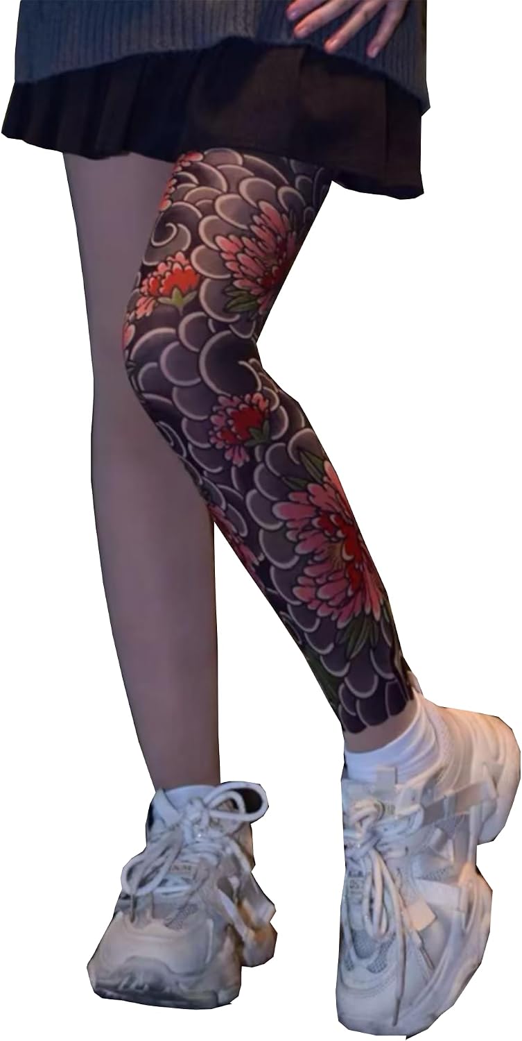 Tattoo print Single Leg stockings Cover scars Premium Mock Patterned Stockings unisex Tights with Designs