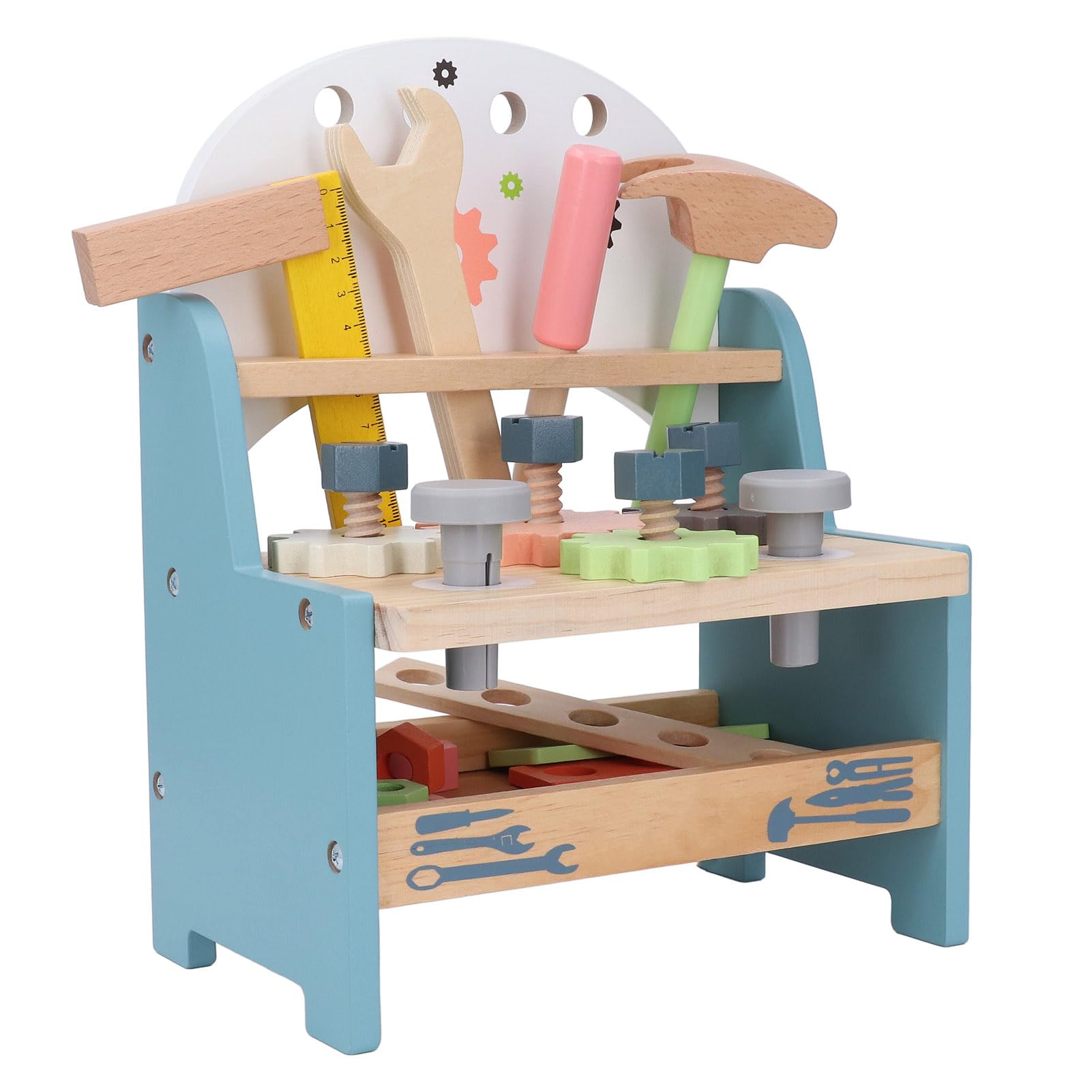 EMUKOEP Herramientas de Reparación de Juegos de Simulación para Niños, Banco de Herramientas de Madera Multifuncional para Juegos Familiares Interactivos y Desarrollo Educativo