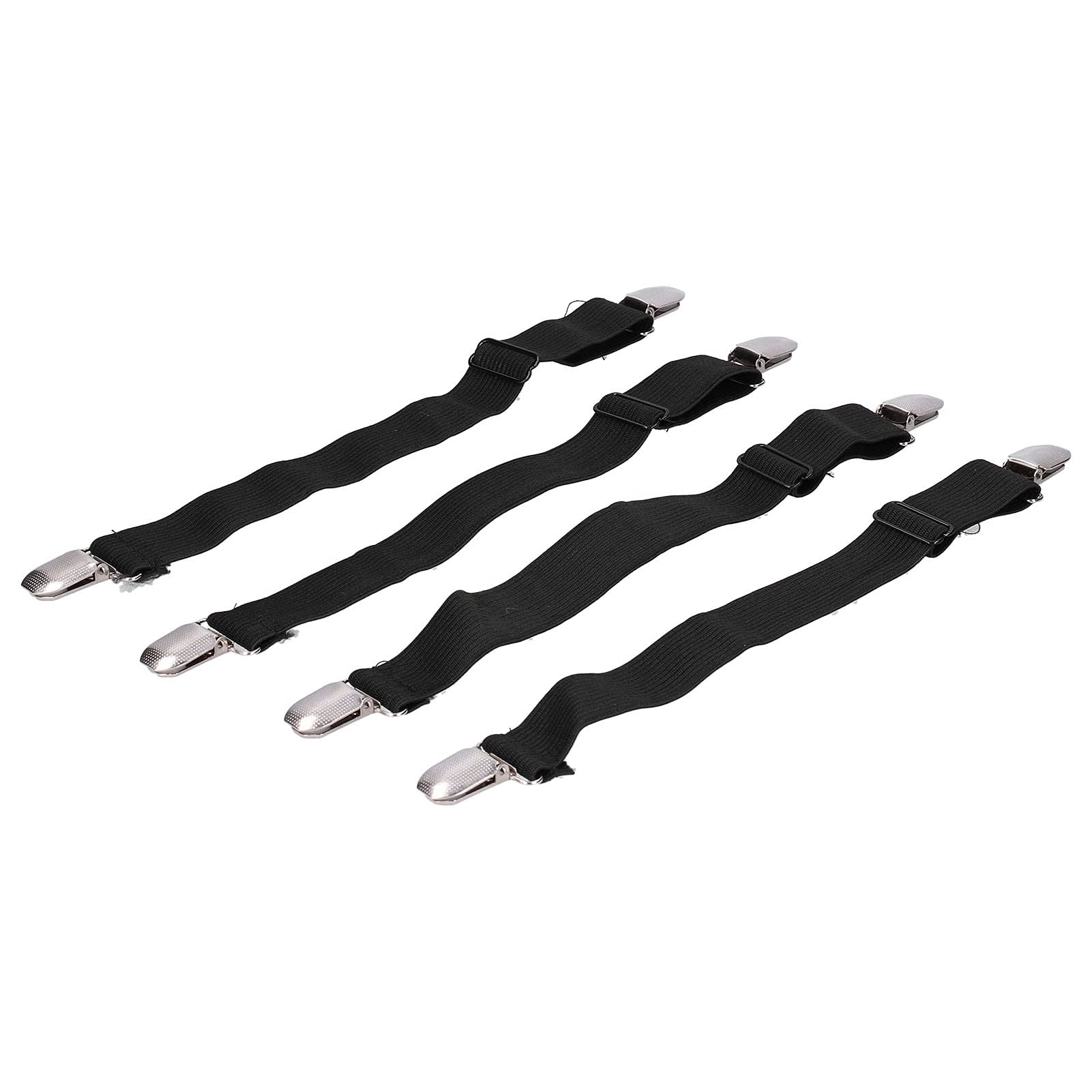 KIMISS 4Pcs Adjustable Bed Sheet Fasteners - Secure Clamp/Holder Holders for Fitted Sheets, Elastic Straps for Sofa and Bed - Prevent Slipping Corners (Black)