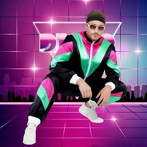 Hamanasu Deguisement Annee 80 90 Homme Costume Année 80 90 Disco Homme Tenue Rétro des Jogging Hippie Survêtement Ensemble avec Veste Pantalon et Accessoire pour Carnaval Halloween Fête Noir XL – vue 6