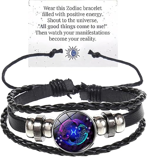 Atiptu Zodiac Signs Spirit Bracelet Multilayer Adjustable 12 Constellation Zodiac Leather Bracelets for Women Men Handmade Woven Glow in the Dark Zodiac Jewelry for Constellation Lover