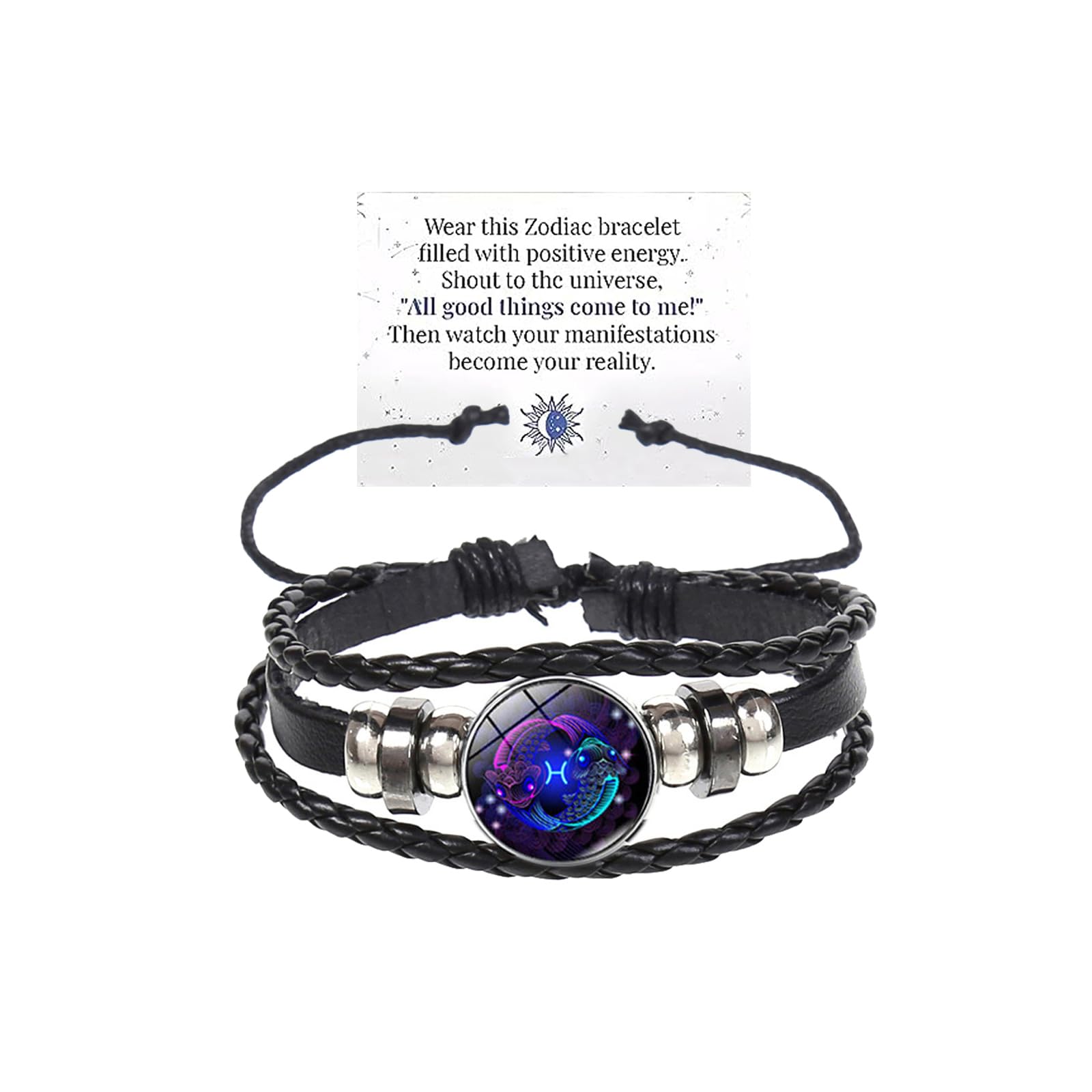 IQPDYV Zodiac Signs Spirit Bracelet Multilayer 12 Constellation Bracelet for Women Men Handmade Woven Zodiac Leather Bracelets Adjustable Glow in the