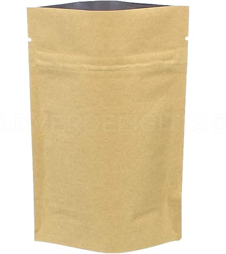 CleverDelights Bolsas de pie Kraft - 2oz - Paquete de 100 - 4 x 6 x 2 pulgadas - Bolsa resellable