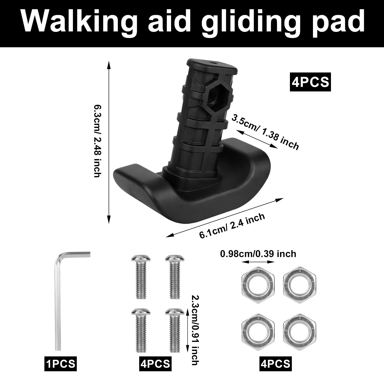 4szt Ślizgów Narciarskich Walker 4302 Kompatybilnych z EZ Fold-N-Go i Able Life Space Saver, Trwałe Zamienniki Ślizgów Narciarskich Walker Praktyczne Akcesoria Pomocnicze