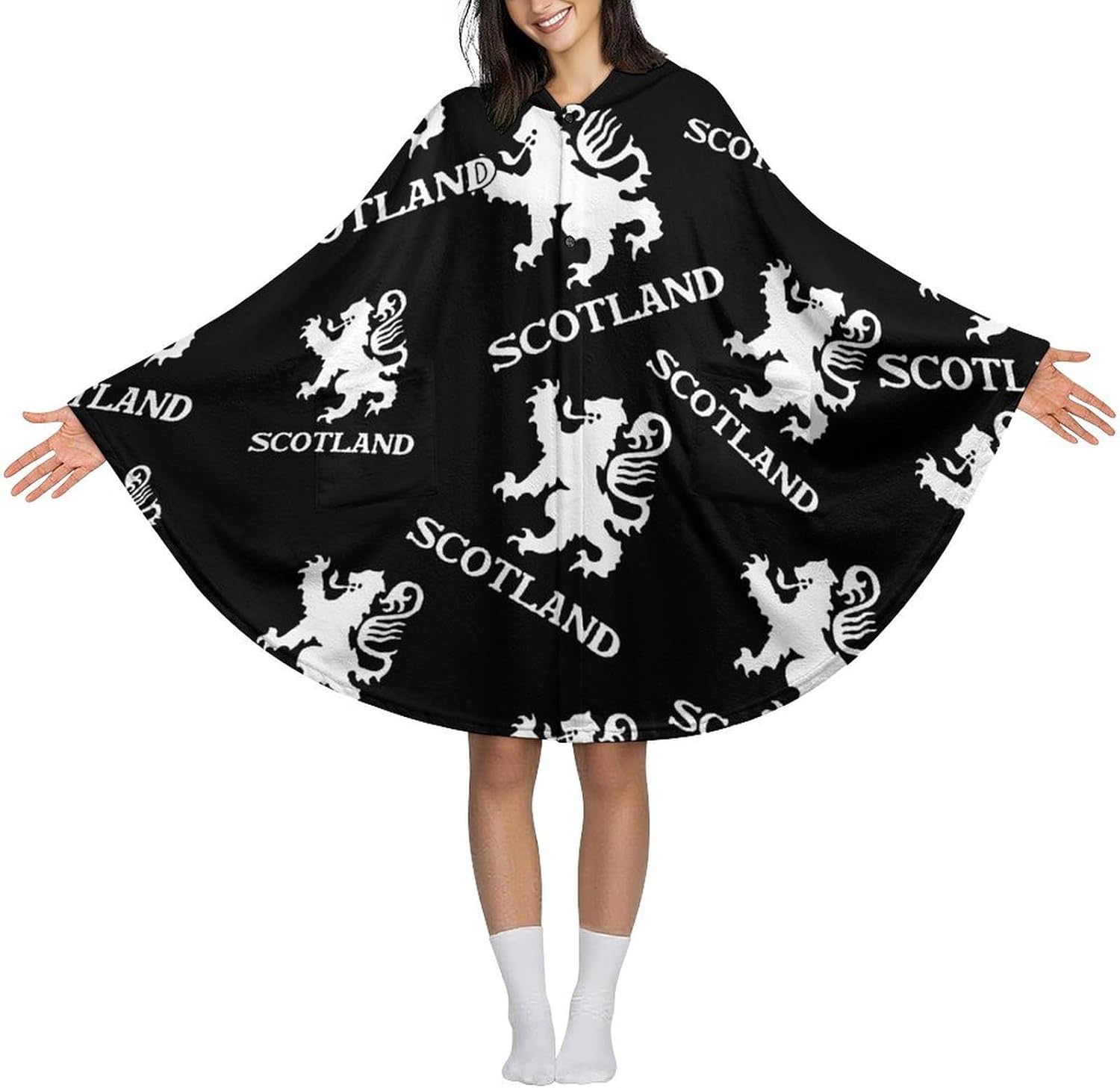 Lion Rampant Scotland Scottish Wearable Blanket with Hooded Flannel Blankets Cape with Pocket