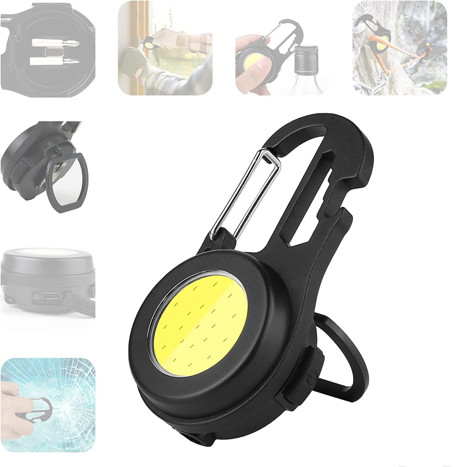 1000 Lumen COB Keychain Mini Torch, Waterproof USB Keychain Torch Rechargeable, 4 Light Brightness Portable Multifunctional Pocket Work Light For Camping, Fishing And Running(B)