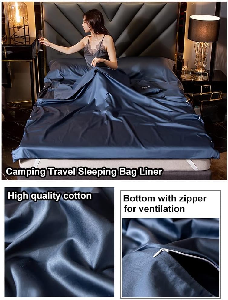 Sleeping Bag Liners Cotton Sleeping Bag Liner for All Seasons, Adult Compact Sleeping Bag Sheet, for Outdoor Travel Camping Hotel Bed Sheets, Lightweight and Breathable