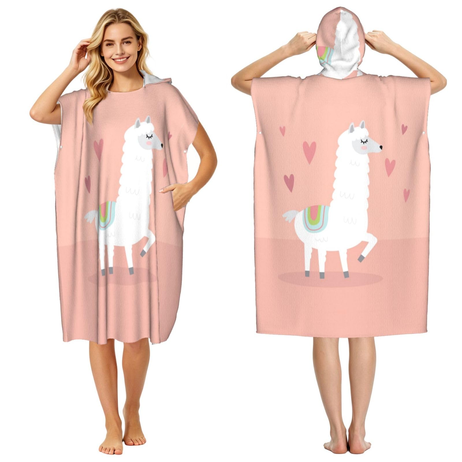 Peignoir à capuche alpagas poncho de bain adulte pour la plage