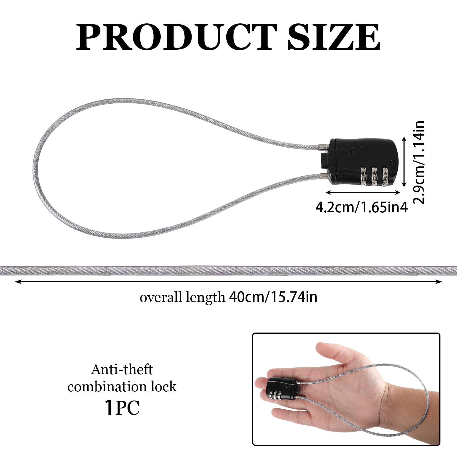 Lucchetto A Cavo Retrattile Per Casco Moto - Con Chiave E Password, 41cm Per Bici, Valigie, Sci - Foto 4