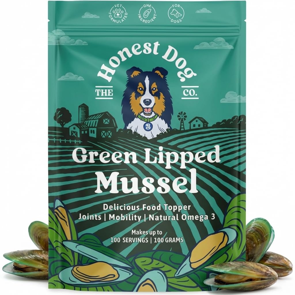 Green Lipped Mussel for Dogs | 100% Pure New Zealand Green Lipped Mussel Powder | Joint Support Omega 3, Glucosamine & Chondroitin | Additive Free, Freeze Dried | 100g | by Honest Dog Co.
