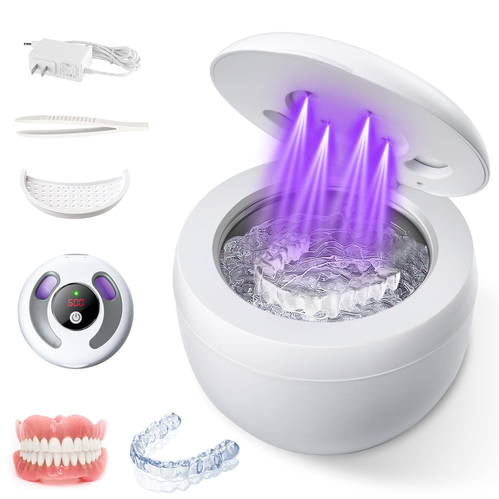 Ultrasonic Retainer Cleaner Machine 45kHz Retainer Cleaning 200ML Dental Cleaner 4 Cleaning Modes with Digital Timer Retainer Cleaner for Dentures.