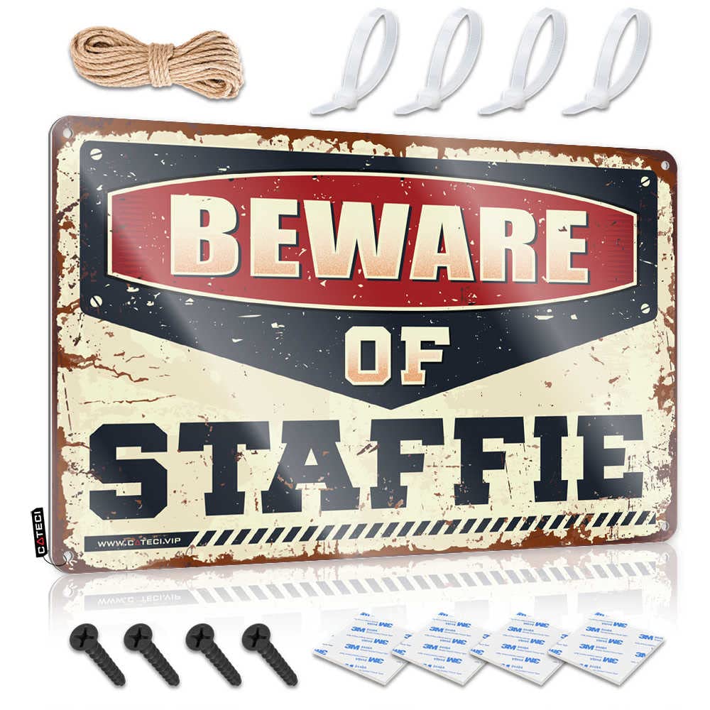 STWNVOITV Beer Decorations For Man Cave Beware Of Staffie Sign Vintage Signs Metal Funny Sign Decor(30X40CM)