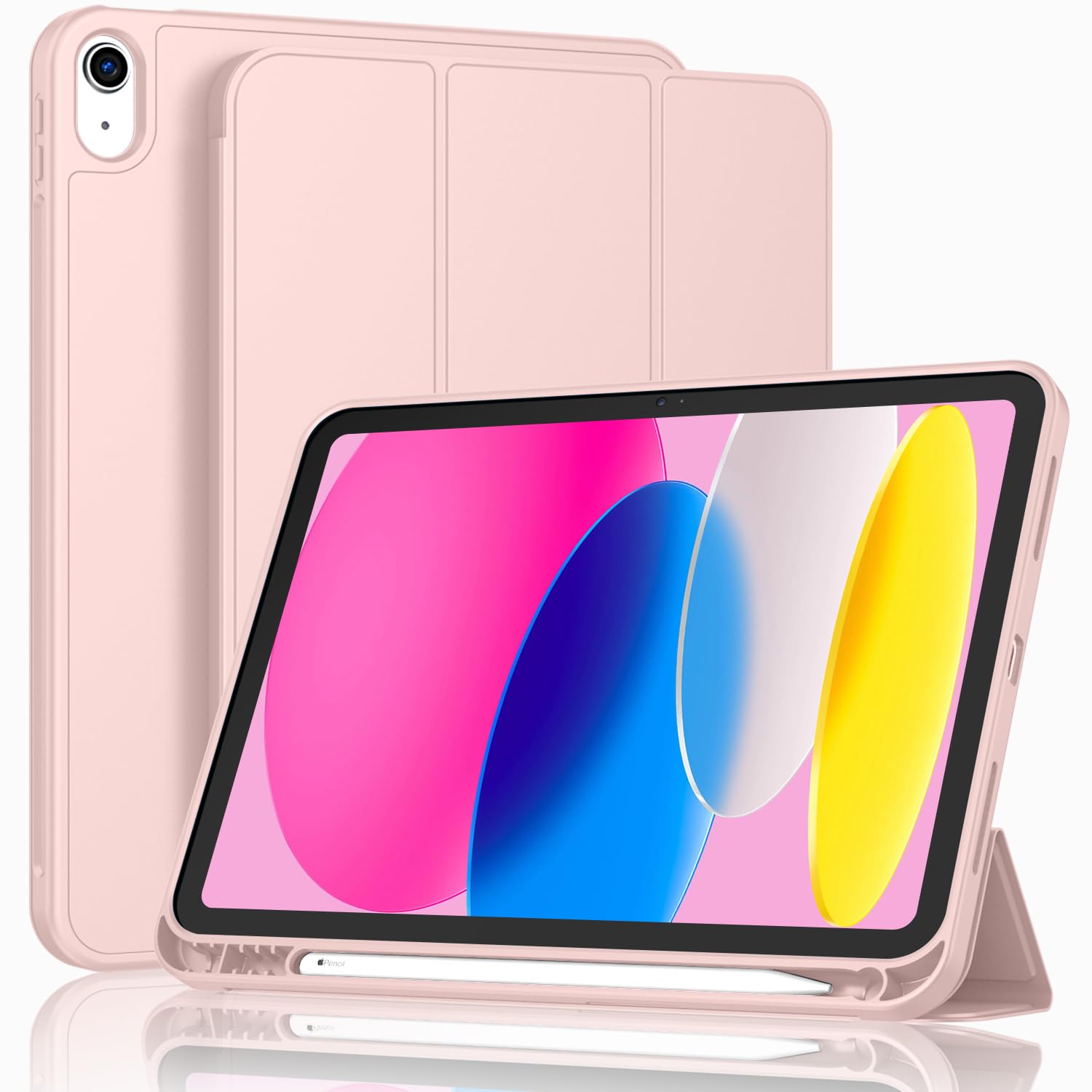 ToaPoia Case for iPad (A16) 11 Inch 2025/iPad 10th Generation 10.9 Inch 2022, Slim Trifold Stand Protective Cover with Pencil Holder and Soft TPU Back,Support Auto Sleep/Wake (Rose Pink)