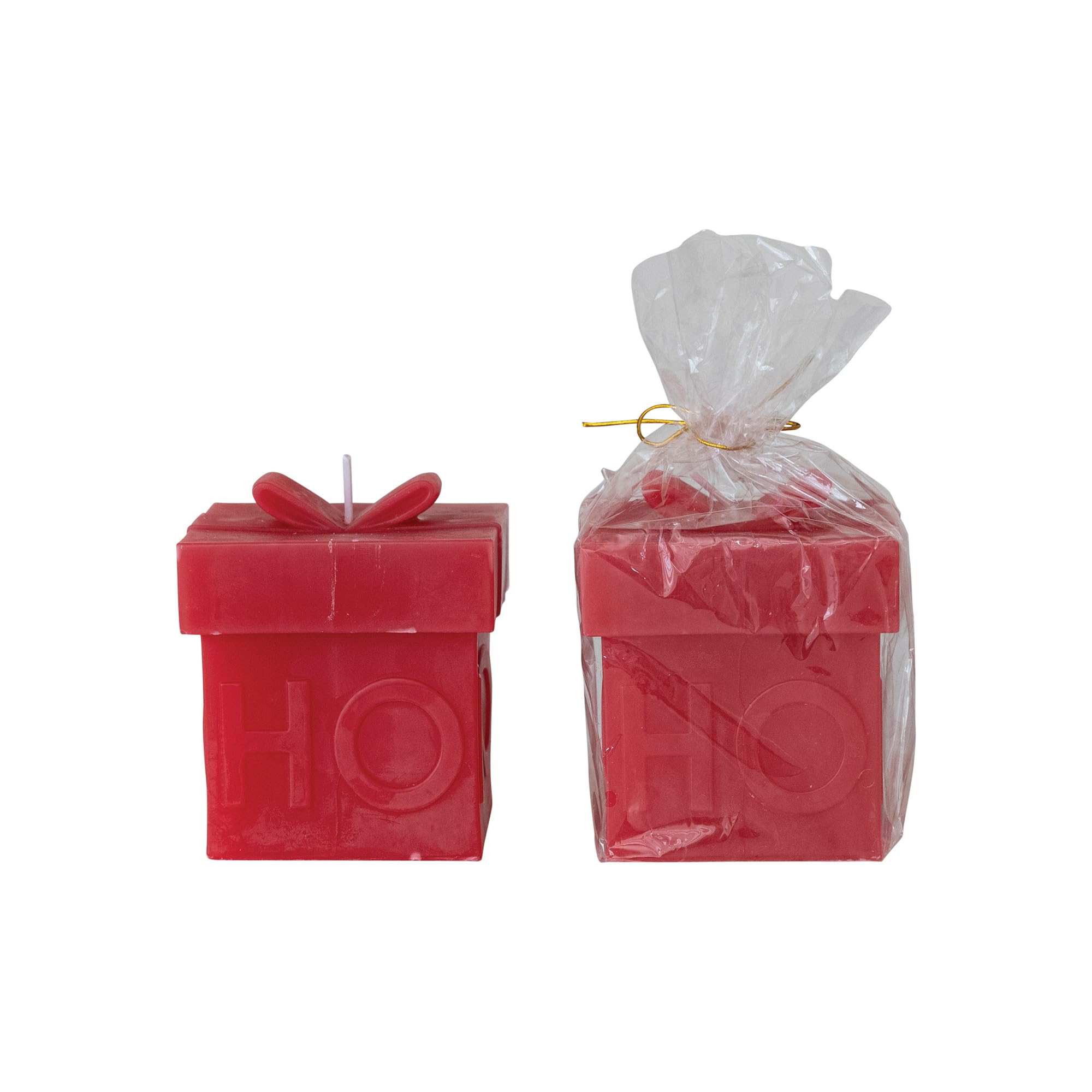 Creative Co-Op Decorative Merry/Bright Gift Box Candle, Red
