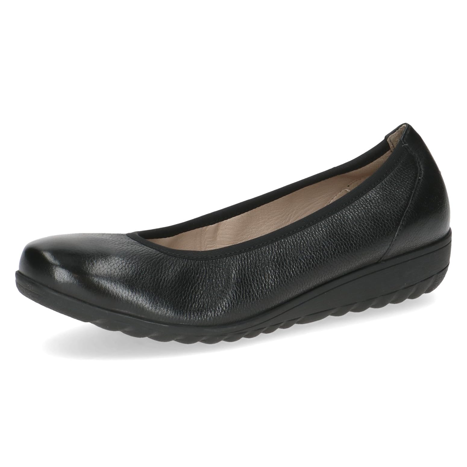 CAPRICE Women Ballet Flats Leather Wedge Heel, Black (Black Nappa), 6.5 UK