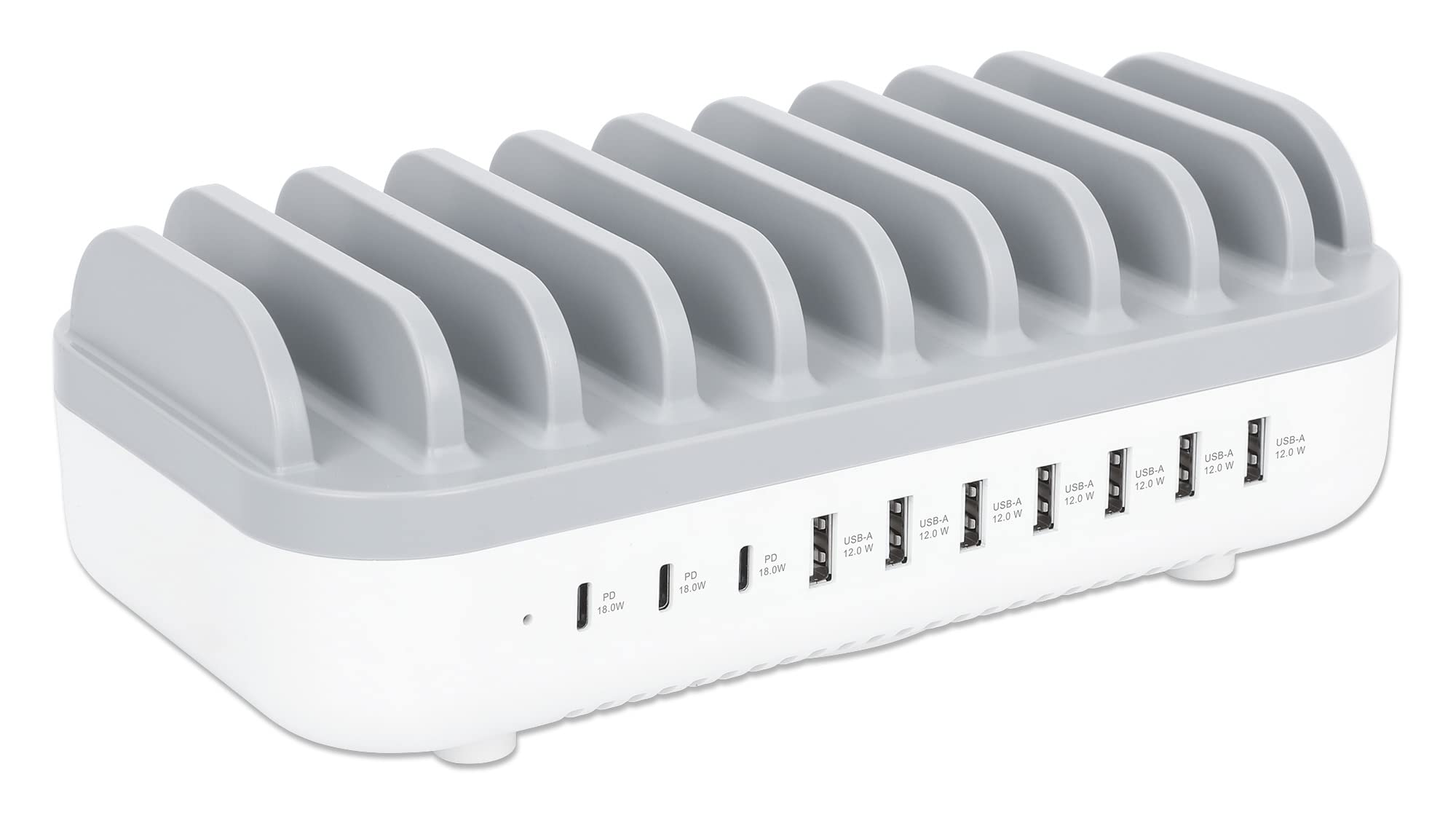 Manhattan Stazione di ricarica USB Power Delivery a 10 porte, 120 W, bianco/grigio