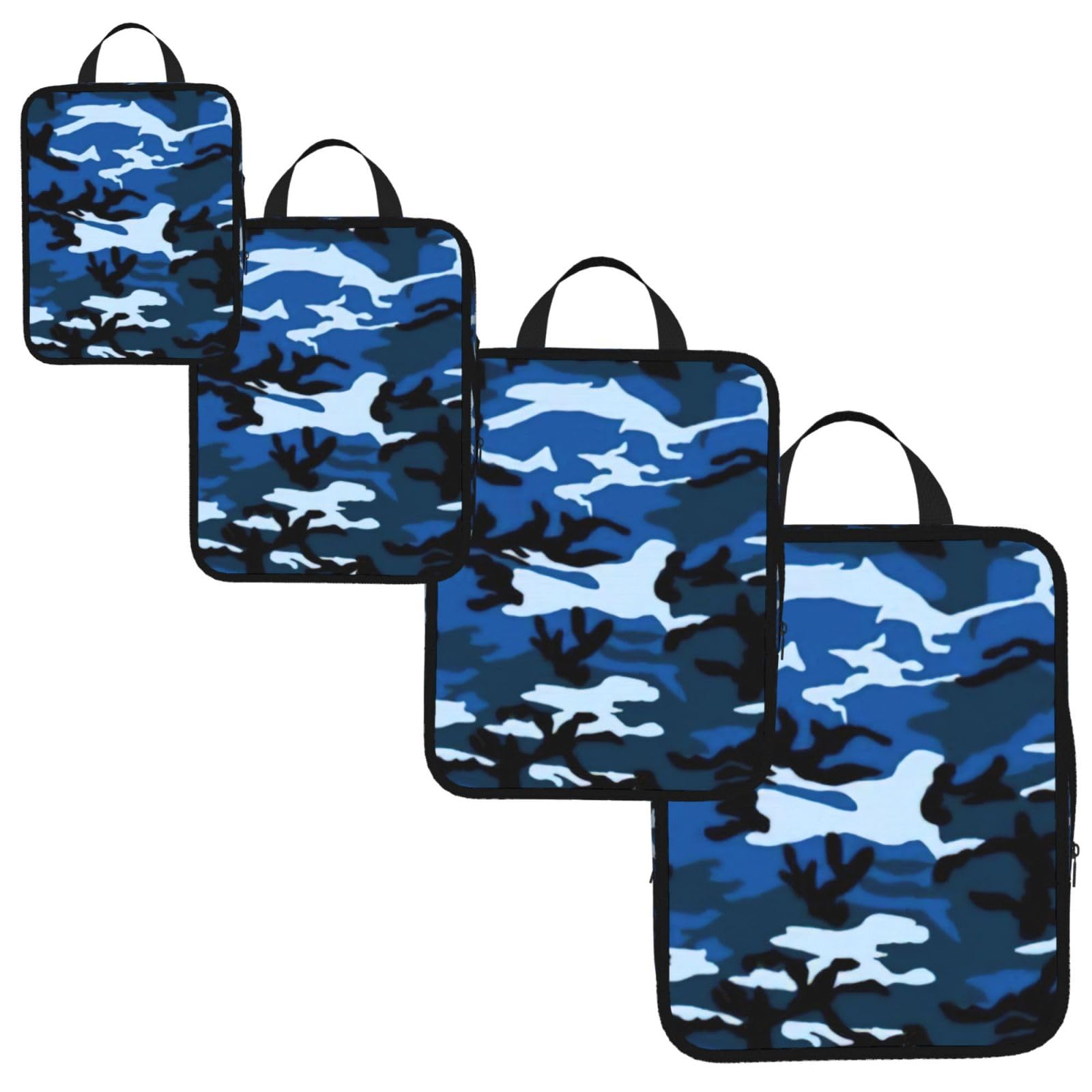 Blue Camo Print 4 Set Compression Packing Cubes for Suitcases,Expandable Storage Bags Organizers
