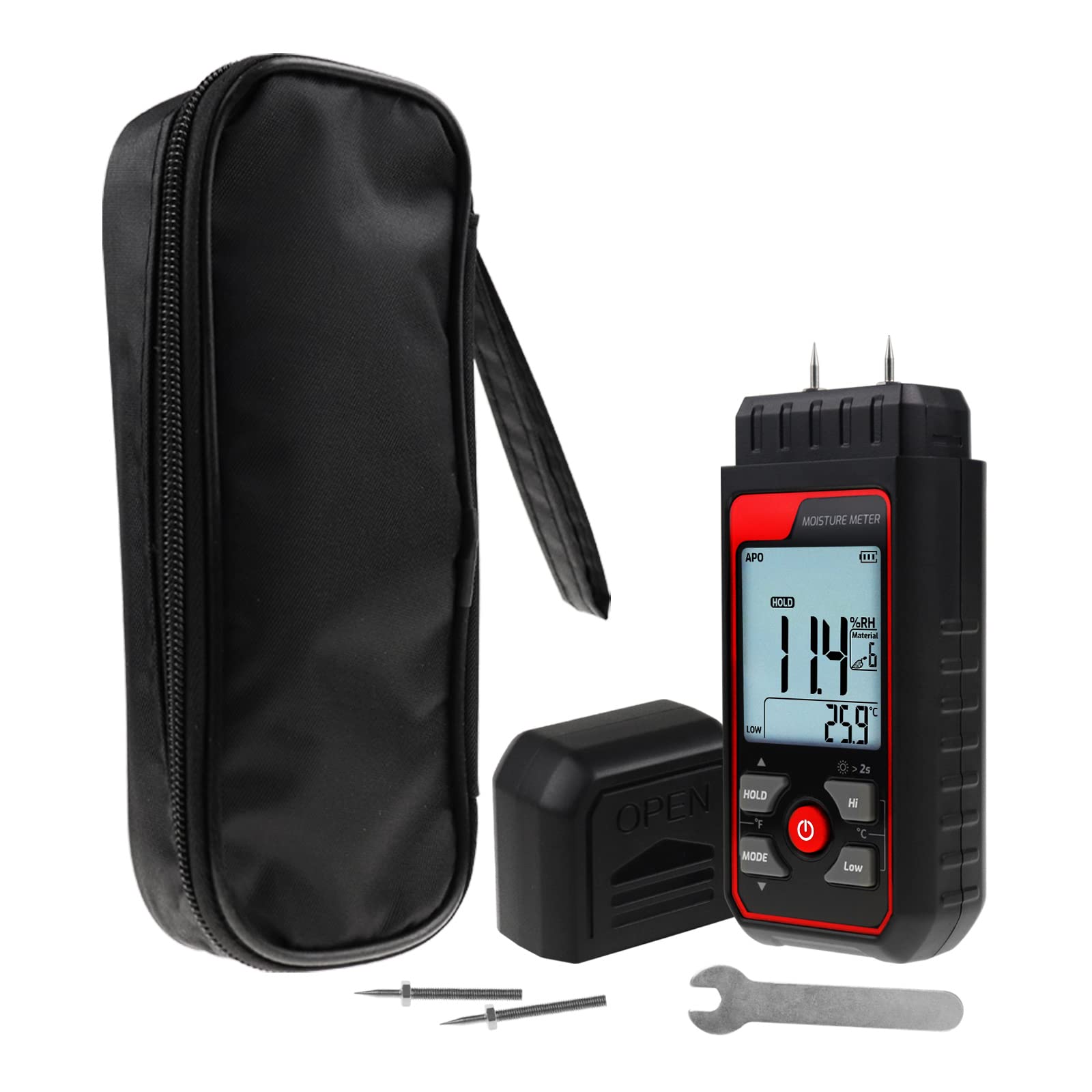 Wood Moisture Meter, Digital Pin-Type Moisture Meter 2 in 1 Moistures Tester & Temperature Humidity Detector,Wood Moisture Meter for Lumber,Walls, Carpet, Floor Humidity Water Leak Detector