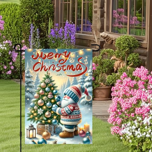 Image of BlissYard Christmas Garden Flag 12x18 Inch Gnome Lights Tree Yard Decor
