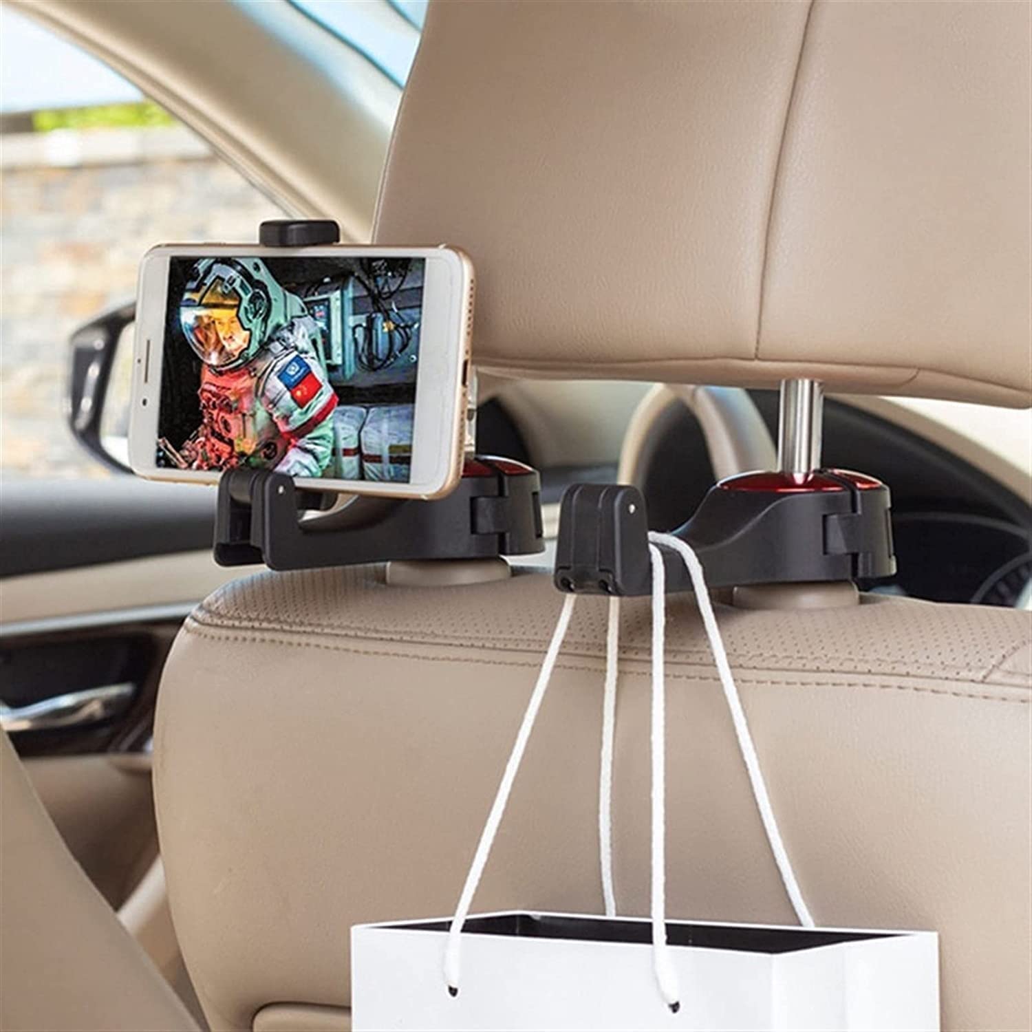 Soporte Móvil Gancho para Asiento Trasero de Coche Almacenamiento Colgante multifunción Soporte para teléfono móvil Perezoso para para Coche(Rot)