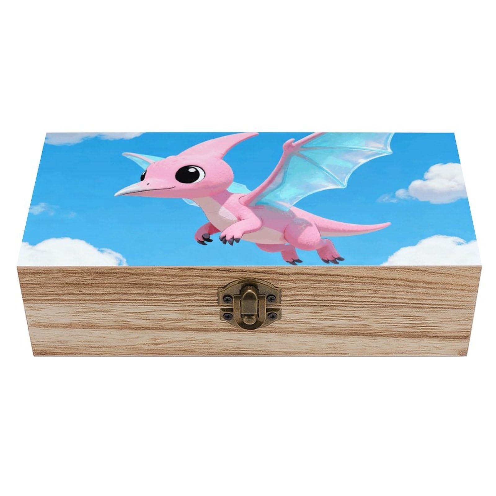 LZQPOEAS Dinosaur Wooden Storage Box Small Decorative Box with Hinged Lid Handmade Elegant Keepsake Storage Box for Jewelry, Photos, Trinkets, Letter Gifts, Small Heirlooms